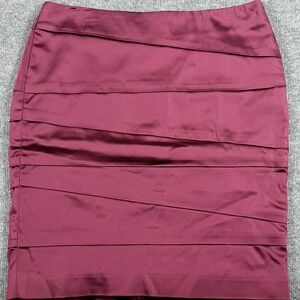 White House Black Market Skirt Womens 12 Burgandy Satin Bandage Sheath Party New